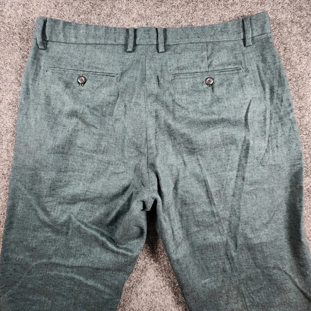 Banana Republic Slim Fit Herringbone Linen Cotton Trousers Mens 36x30 Green